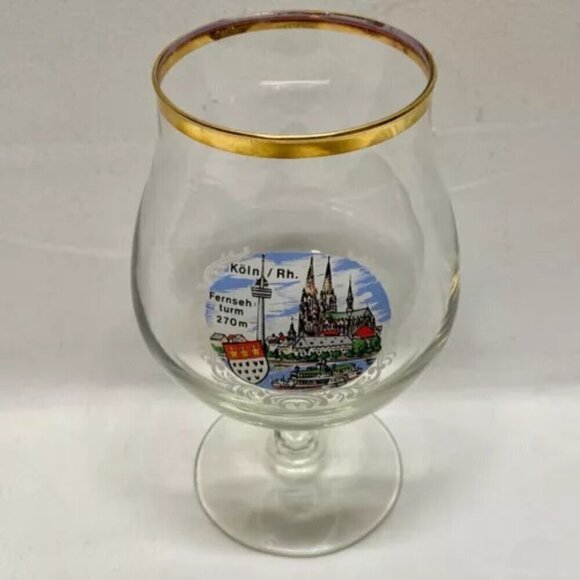 Vintage Koln/Rh. Fernseh Turm 270m City Scene Elegant Goblet Drinking Glass EUC - Picture 14 of 14
